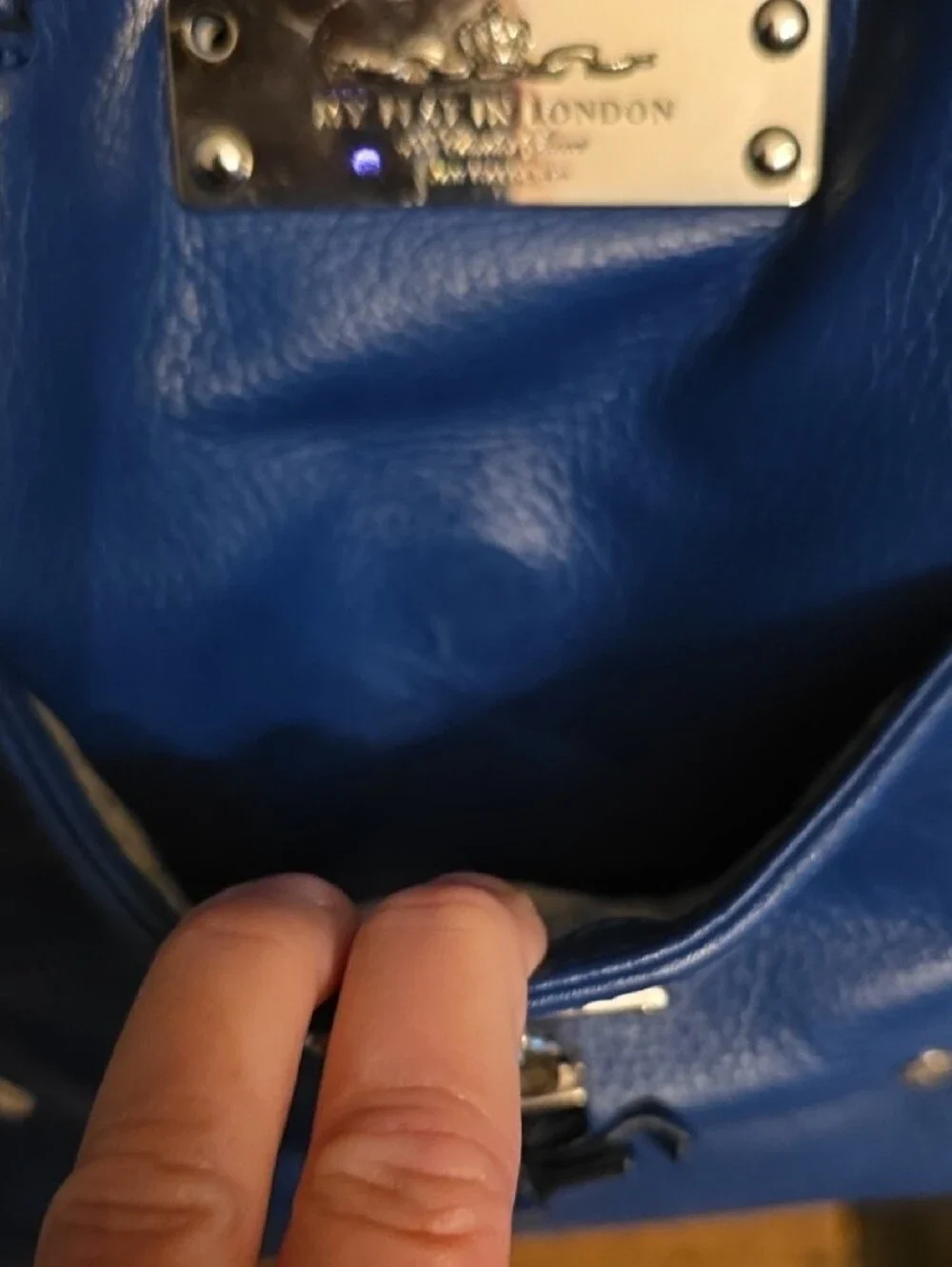 My Flat in London Cobalt Blue Pebbled Leather Tote